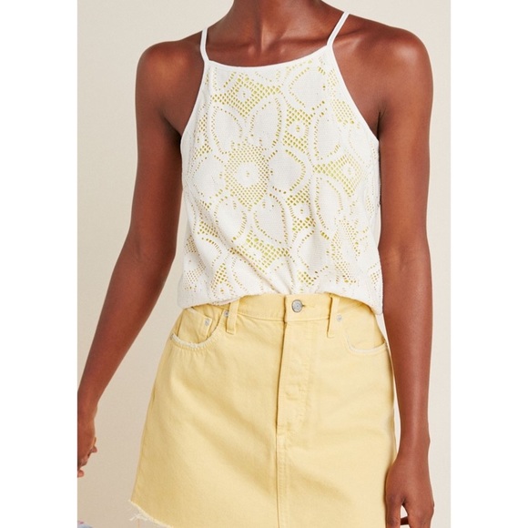 NWT Anthropologie Cosette Top Tank yellow white - Picture 3 of 11